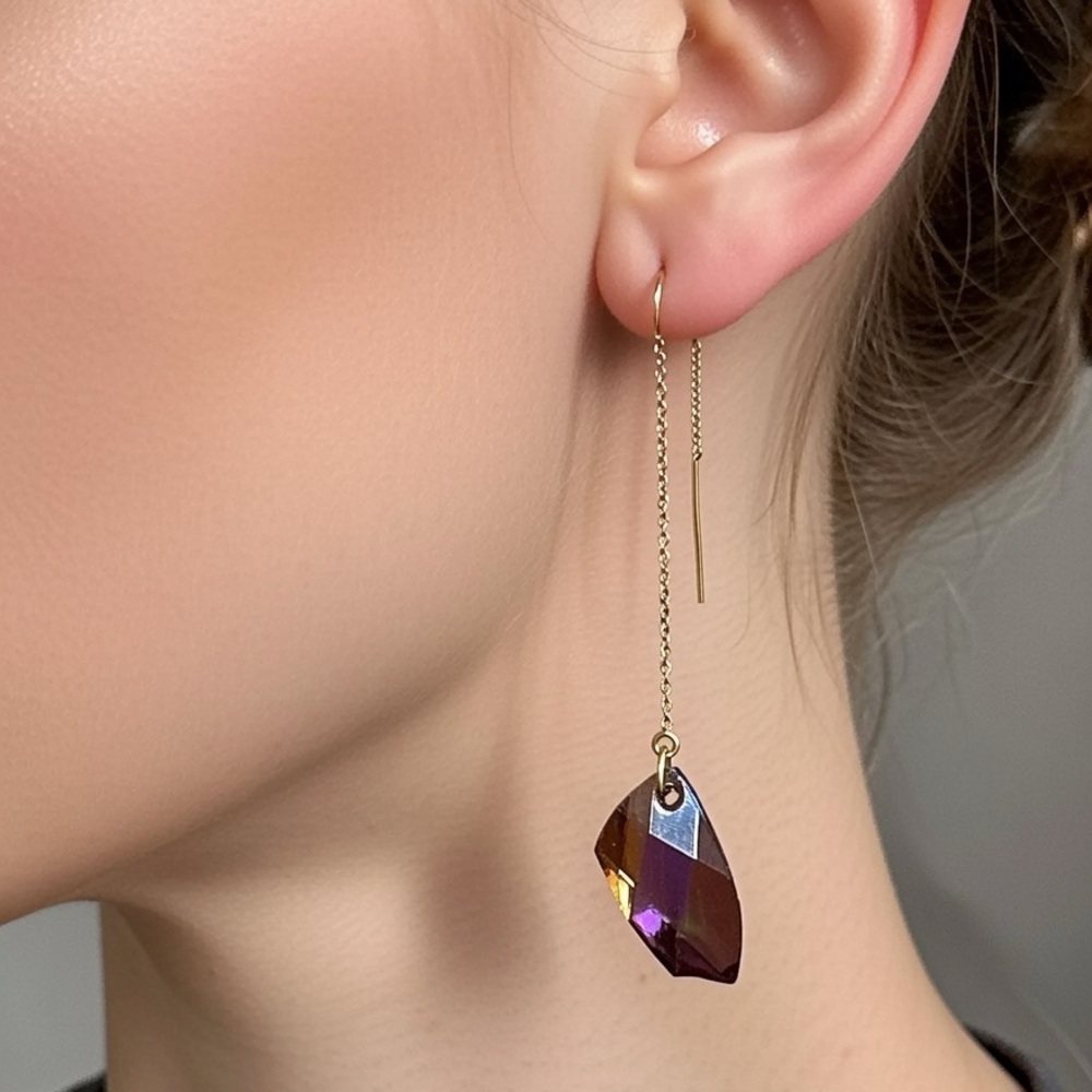 Swarovski Avant Garde Crystal Sterling Silver Threader Chain Handmade Earrings